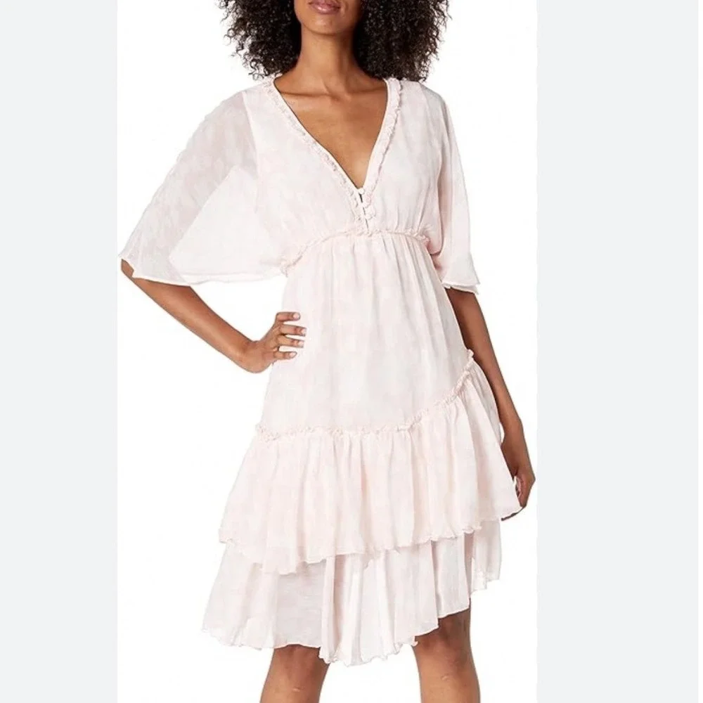 Bcbgmaxazria Short Sleeve Tiered Ruffle Dress in Potpourri Medium NWT - Picture 6 of 6